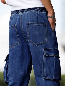 Manfinity Homme Men's Plus Size Denim Jeans With Pockets And Drawstring Waist - Medium Wash - View 7