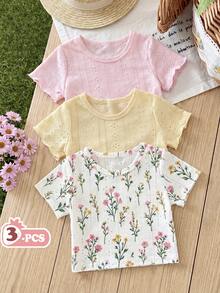 Vintaside Kids 这款女婴T恤采用优质柔软面料制成。经典圆领短袖设计，修饰肩颈线条，清新粉黄配色凸显面料轻盈舒适，白色款饰有花卉印花。适合日常休闲穿着、公园玩耍或家庭出游。 - 彩色 - 查看 3