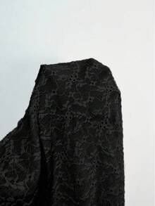 K-Vae 女士休闲优雅提花针织系带袖口喇叭袖上衣，修身针织毛衣衬衫 - 黑色 - 查看 5