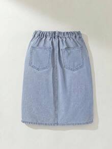 Maija Kids Maija Kids 年轻女孩休闲基本款蓝色牛仔裙，春夏波西米亚风裙子 - 淺色水洗藍 - 查看 3