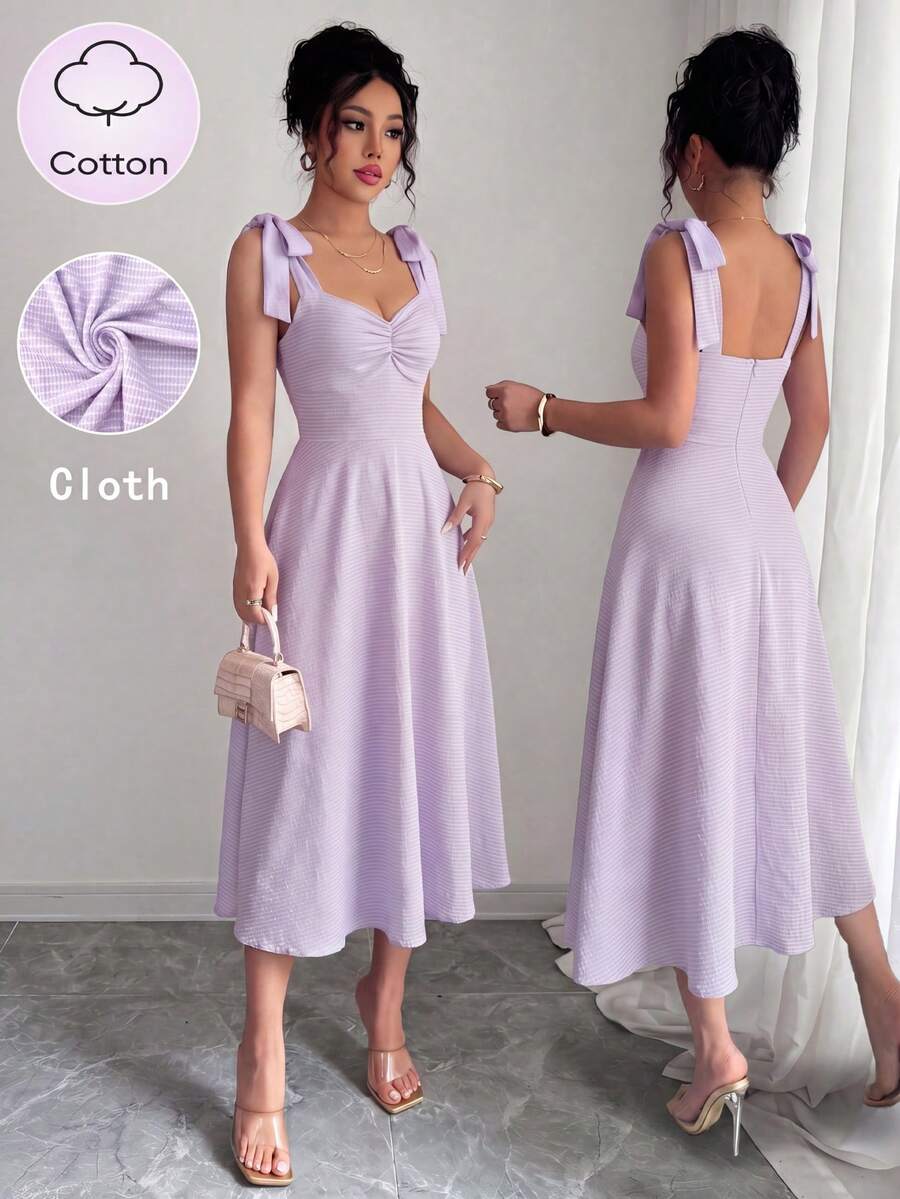 Elenzga Đầm chữ A thanh lịch, lãng mạn, không tay, dây buộc vai, thắt nơ ở eo dành cho nữ - Nhiều màu - Xem 1