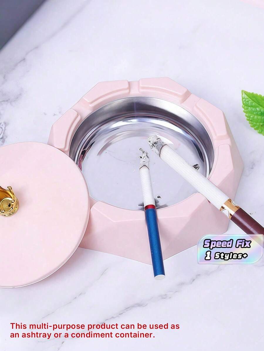 Shock-Proof Ashtray With Lid (PP + Stainless Steel), Suitable For Homes, Dormitories, Living Rooms, Hotels, And Bedrooms. New Model. - Pink - View 1