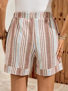 EMERY ROSE Quần short nữ kiểu dáng thường ngày, thắt eo, kẻ sọc, có túi. - Nhiều màu - Xem 2