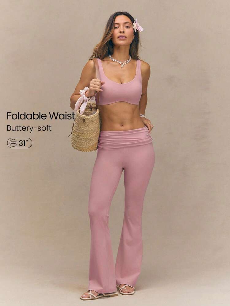31インチ FeatherFit™ プリーツパーフェクト ローウエスト折りたたみウエストバンド サイドプリーツ フレアレギンス ヨガ ピラティス スタジオ デイリーカジュアルウェア