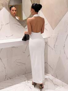 SHEIN Slayr Đầm dài trắng thanh lịch, chất liệu gân, kiểu dáng thường ngày tiện dụng cho mùa hè. - trắng - Xem 2