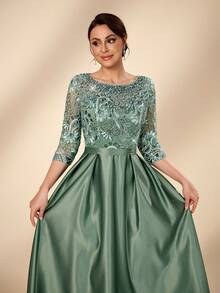Serin Đầm maxi sang trọng, thanh lịch với chất liệu satin, đính hạt, sequin, ren, tay áo voan mỏng và eo xếp ly, thích hợp cho đám cưới, tiệc tùng, kỳ nghỉ, cô dâu, mẹ cô dâu. - màu xanh lá - Xem 2