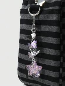 ROMWE Kawaii 1個時尚氣質甜美紫色壓克力彩色蝴蝶細閃亮片鏤空星星翅膀愛心水鑽卡片DIY鑰匙圈包包吊飾 - 紫色-159 - 查看 9