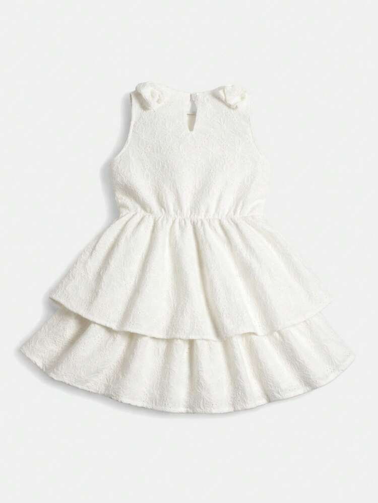 Mädchen Weißes Broderie Anglaise Volant Rüschen Ärmelloses Sommerkleid mit Schlüsselloch-Ausschnitt und A-Linie Silhouette für besondere Anlässe