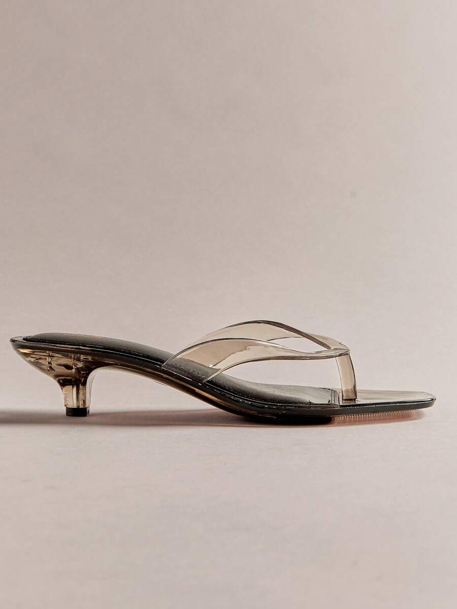 Hauture Women's Square Toe Casual Clear Kitten Heel Thong Sandals - Black - View 1