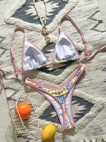 Swim Mod Bộ bikini tam giác gợi cảm dành cho nữ, họa tiết cá, kiểu dáng thường ngày, phong cách châu Âu và Mỹ, gồm 2 mảnh, thích hợp cho ngày Quốc khánh. - Màu vàng - Xem 2