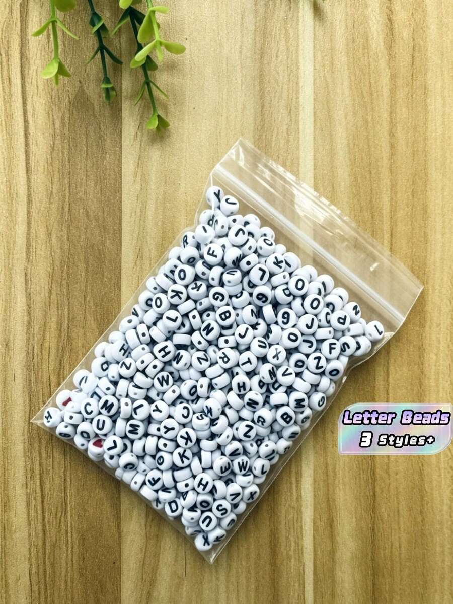 100/200/500颗字母珠，用于珠宝制作DIY串珠字母图案时尚名字手链项链，女士手工艺品小本生意用品 - 黑色 - 查看 1