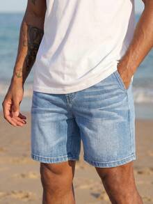 Manfinity EZcore Men Plus Size Loose Fit Casual Denim Shorts Baggy Jorts Plain Light Blue Work Basic Going Out Hang Out Commute College - Light Wash - View 4