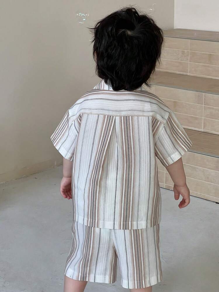 Baby Boy Casual Striped Polo Collar Short Sleeve Shirt Set Summer