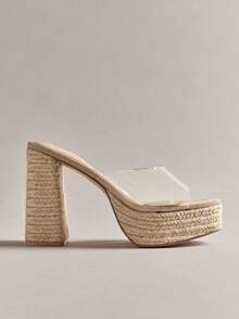 SHEIN Haute Women's Minimalist Clear Espadrilles Platform Slide Sandals - Beige - View 6