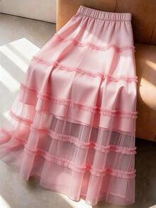 GlowEve CURVE Spring/Summer New Pink Casual Tie-Waist Plus Size A-Line Skirt - Black - View 2