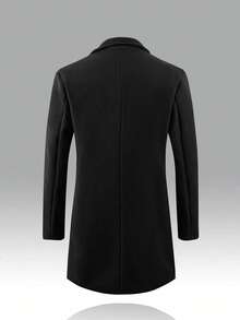 Calvornis Abrigo largo de manga larga con cuello de solapa sin suéter, abrigo básico liso para salir, para otoño e invierno - Negro - Ver 2
