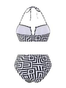 Swim Oasis Bộ đồ bơi nữ mùa xuân/hè 2026 mới với họa tiết ngẫu nhiên, gồm áo quây, quần bơi và váy maxi lưới, thích hợp cho kỳ nghỉ biển hoặc những dịp thường ngày. - Đen và trắng - Xem 5