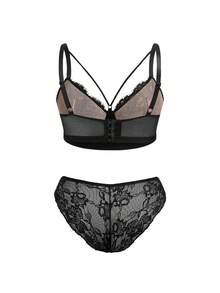 AltBold 2 pièces Ensemble de soutien-gorge en dentelle grande taille avec armature, sans rembourrage - Noir - Voir 8