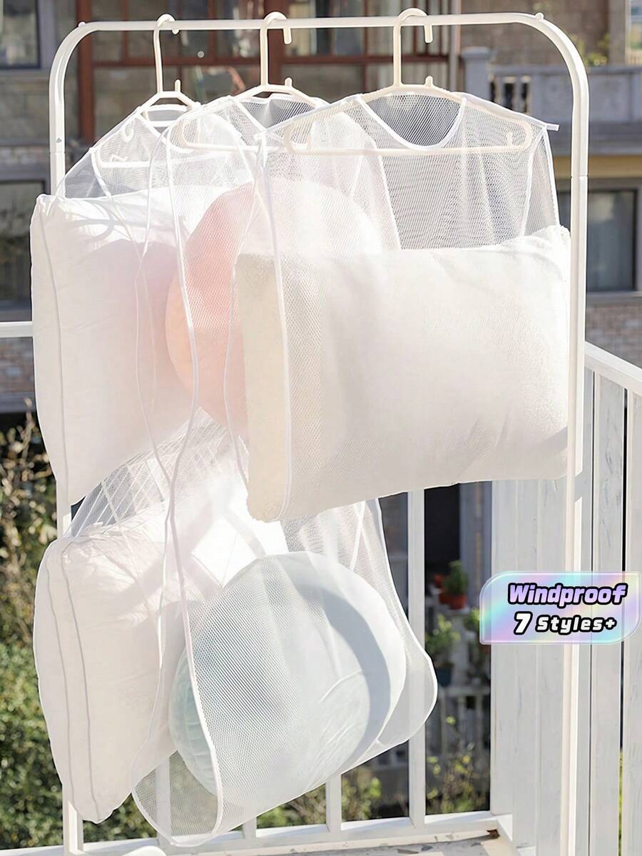 SHEIN 4/2/1Pc 47*58cm/47*109cm白色透明网状防风挂网,适用于晾晒收纳枕头内衣袜子枕头省空间收纳袋 - 白色 - 查看 1