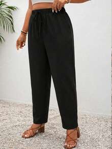 SHEIN Frenchy Plus Size Women Casual Solid Color Vacation Pants With Pockets, Suitable For Daily Commute Fall - Multicolor - View 3