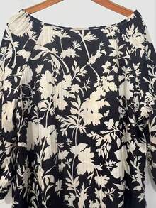Linhara Plus Size Women Casual Orchid Print Short Sleeve Bow Tie Blouse - Multicolor - View 5
