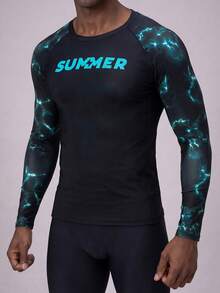 Surfspeed Men's Letter Print Long Sleeve Beach Vacation Surfing Rashguard Top Athletic Workout Shirt - Multicolor - View 3
