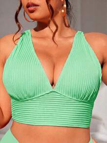 Swim Lushoire Top de bikini de unicolor para vacaciones de verano para mujer de talla grande - verde menta - Ver 6