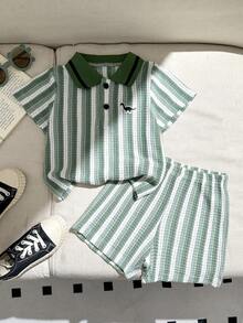 Souflis Souflis Baby Boy Infant Toddler Newborn Spring/Summer Casual Daily Outing Gentleman Style Polo Shirt + Shorts Set, Military Green - Green - View 1