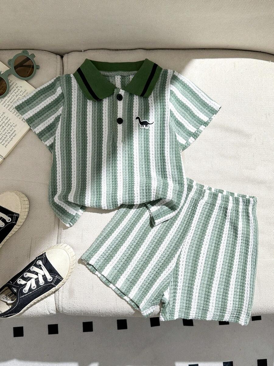 Souflis Souflis Baby Boy Infant Toddler Newborn Spring/Summer Casual Daily Outing Gentleman Style Polo Shirt + Shorts Set, Military Green - Green - View 1