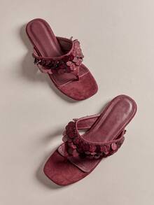 Hauture Women's Casual Comfortable Thong Style Waverly Shell Flat Sandals - Red Violet - View 7