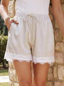 KARISMINA Women's Loose Contrast Lace Shorts, Suitable For Spring/Summer Vacation Golf Pastal Girlisim - White - View 5