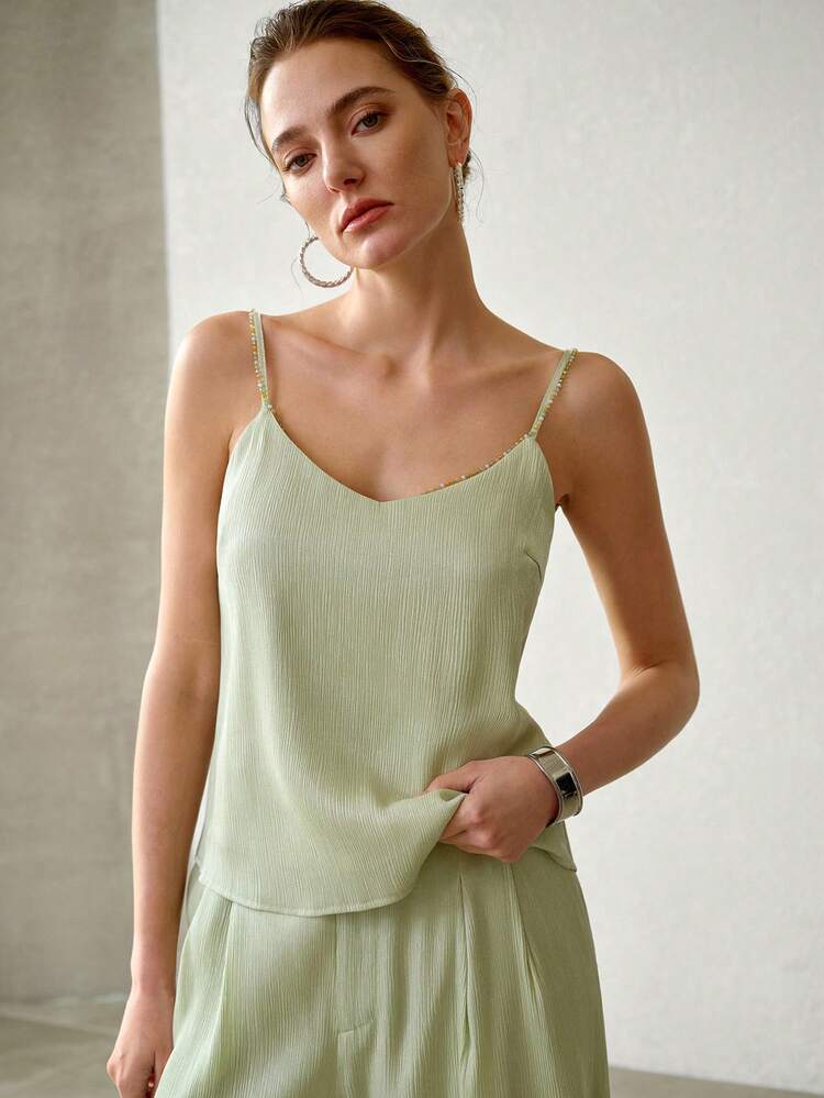 WOMEN'S SUMMER FASHION MINIMALIST VACATION STYLE BEADED CHAIN DECOR CAMISOLE TOP