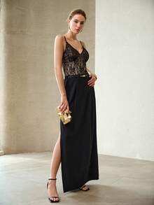 MOTF PREMIUM SEXY BLACK LACE PATCHWORK DRESS FOR WOMEN - Black - View 6