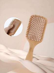 Natural Bamboo Hair Brush: Anti-Static Wooden Brush For Scalp Massage, Detangling & Smooth Cushion Styling Tool - Apricot - View 9