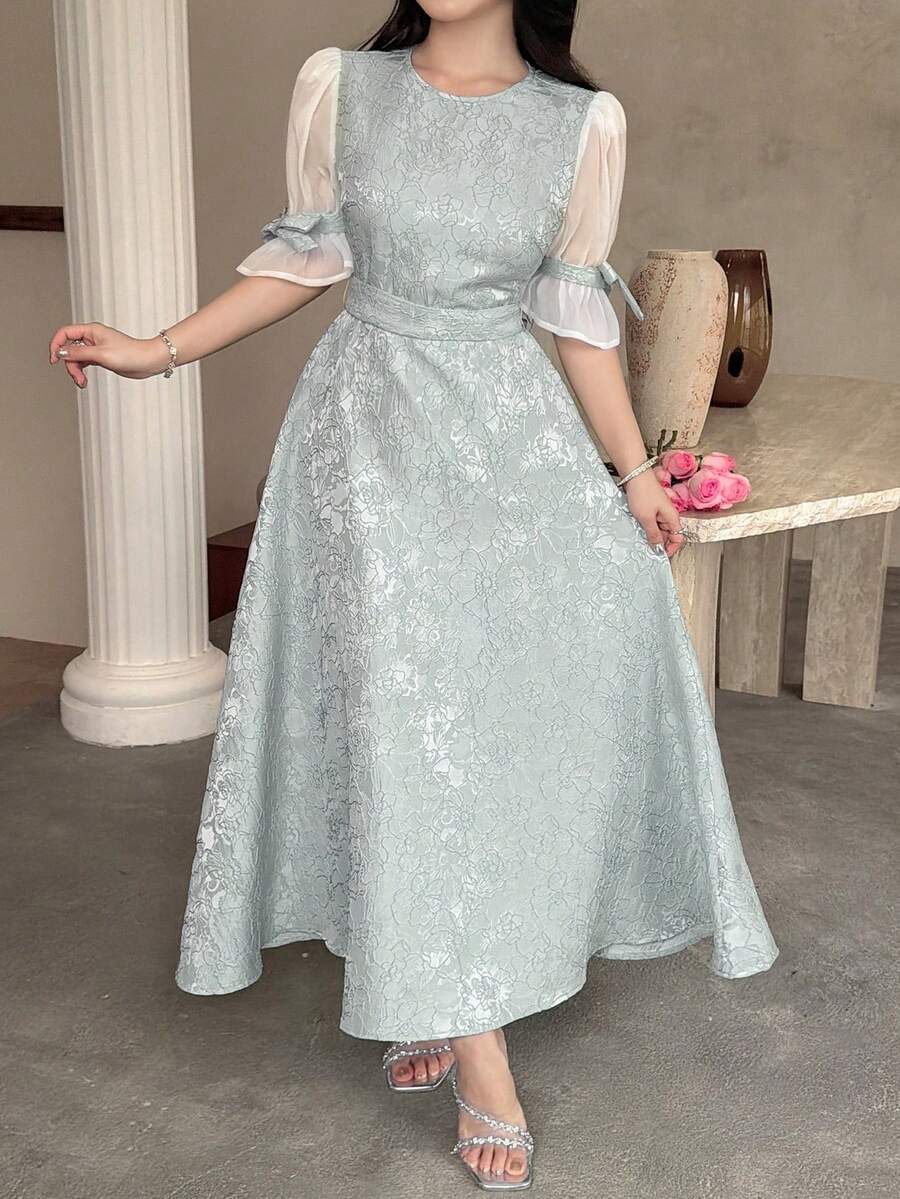 New Design Patchwork Embroidered Jacquard Cinched Elegant Romantic Versatile Party Vacation Daily Wear Dress - Multicolor - View 1
