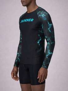 Surfspeed Men's Letter Print Long Sleeve Beach Vacation Surfing Rashguard Top Athletic Workout Shirt - Multicolor - View 5
