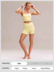 FeatherFit™ Crisscross Back Loneline Sports Bra Tank Top Light Support Low Impact Yoga Daily - French Vanilla - View 5