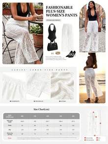 GlowEve CURVE Plus Size Women's Spring/Summer Sheer Jacquard Elastic Waist Loose Straight Leg Pants, Versatile For Commuting, Business, Shopping Vacation White - White - View 3