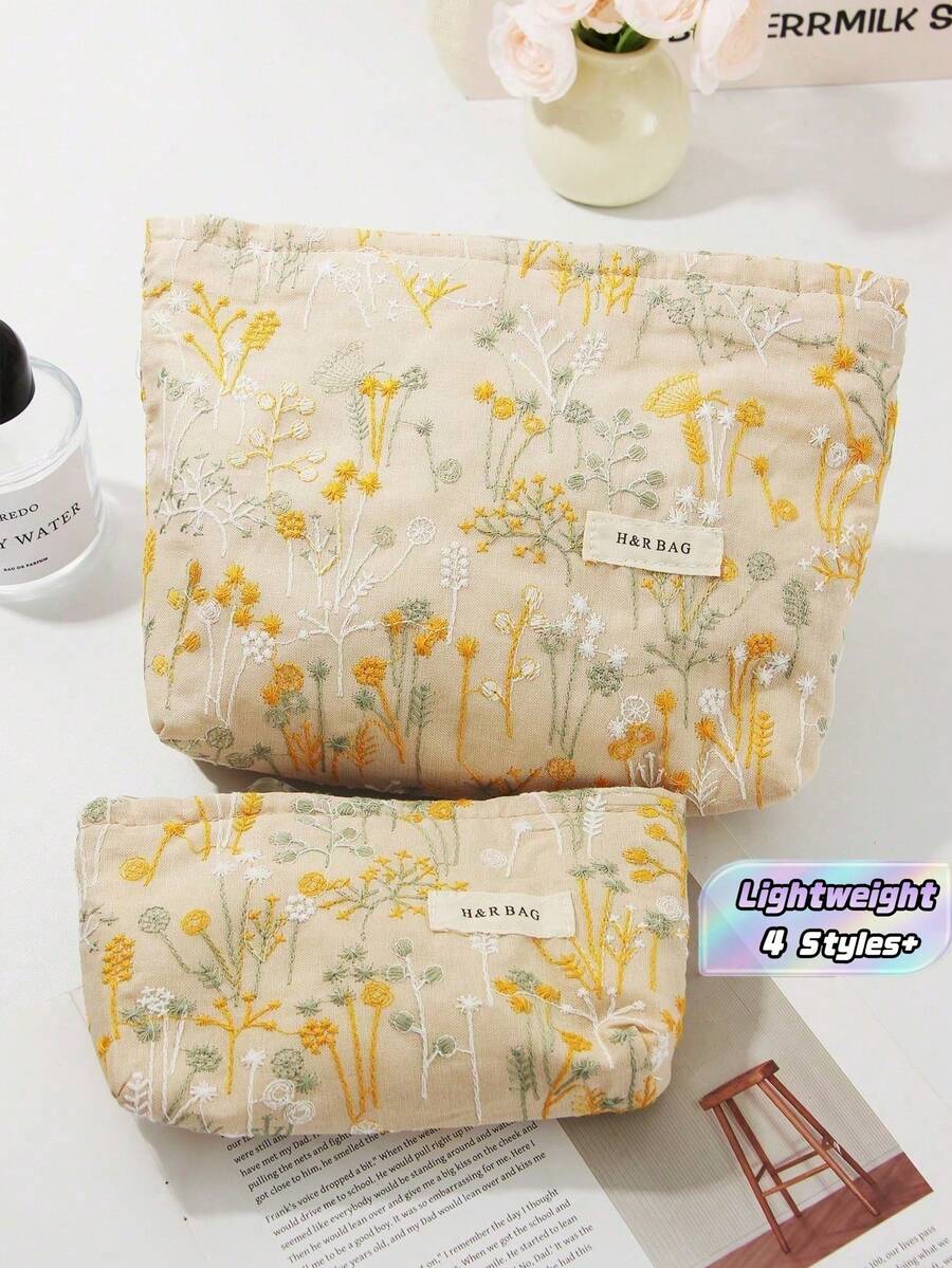 1 Stück beige bestickter Clutch Beutel, tragbar und hochwertig, ideal für Schule, Make-up Tasche, modisch und lässig mit großer Kapazität, tragbarer Reißverschluss Make-up Tasche, Reise- und Urlaubsutensilien Kosmetiktasche für Binden, kabelgebundene Kopfhörer, Ohrhörer, Kopfhörer, Ladegerät, Lippenstifte, Kosmetika, Pflegeprodukte und Schönheitsartikel, Heimdekoration, für Mütter, Frauen - Verschiedenfarbig - Übersicht 1