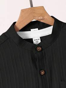 SHEIN Áo sơ mi ngắn tay cổ bẻ đa năng dành cho bé trai tuổi teen - màu đen - Xem 5