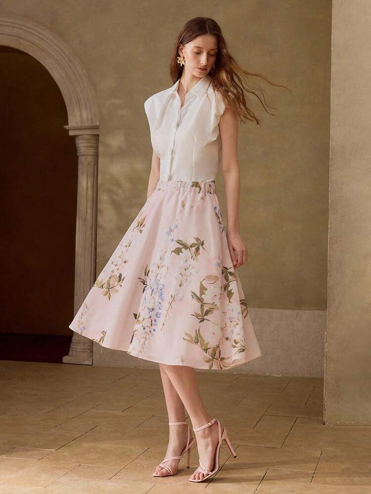 WOMEN'S ELEGANT A-LINE FLORAL SKIRT