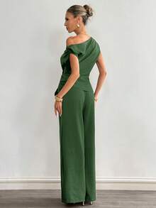 Nuevo conjunto con decoración metálica en el hombro para mujer en color marrón - Verde - Ver 2