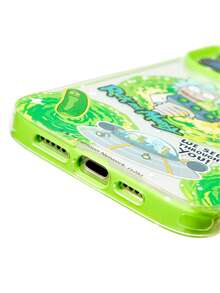 Rick and Morty X SHEIN Ốp điện thoại hai lớp độc đáo, trong suốt, bền bỉ và thời trang - Thiết kế in hình du hành giữa các vì sao, tương thích với iPhone 11 - 17 Pro Max - Màu xanh lá cây nhạt - Xem 4