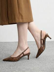 CUCCOO BIZCHIC Ladies Brown Elegant Pointed Kitten Heel Sandals Back Empty Sandals Commuter Fashion Wear - Brown - View 3