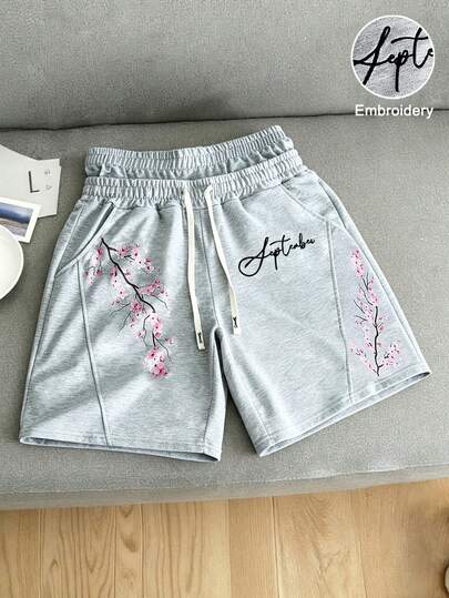 Manfinity Hypemode Spring Casual Men's Loose Shorts With Sakura Flower Print