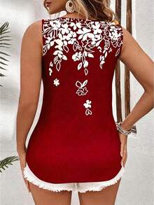 Breezaya Camiseta de tirantes con estampado floral para verano, camisetas gráficas para mujer - Rojo - Ver 2