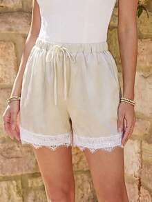 KARISMINA Women's Loose Contrast Lace Shorts, Suitable For Spring/Summer Vacation Golf Pastal Girlisim - White - View 6