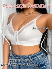 SHEIN Elacene 大码前扣式网状文胸 - 白色 - 查看 3