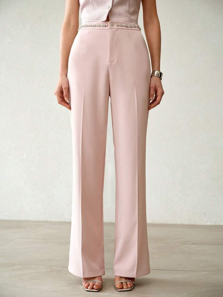 SUMMER NEW LOOSE SUIT PANTS WOMEN, HIGH WAIST NARROW STRAIGHT LEG CASUAL TROUSERS, PINK