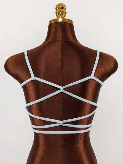 Amplova 极简纯色交叉露背吊带运动文胸